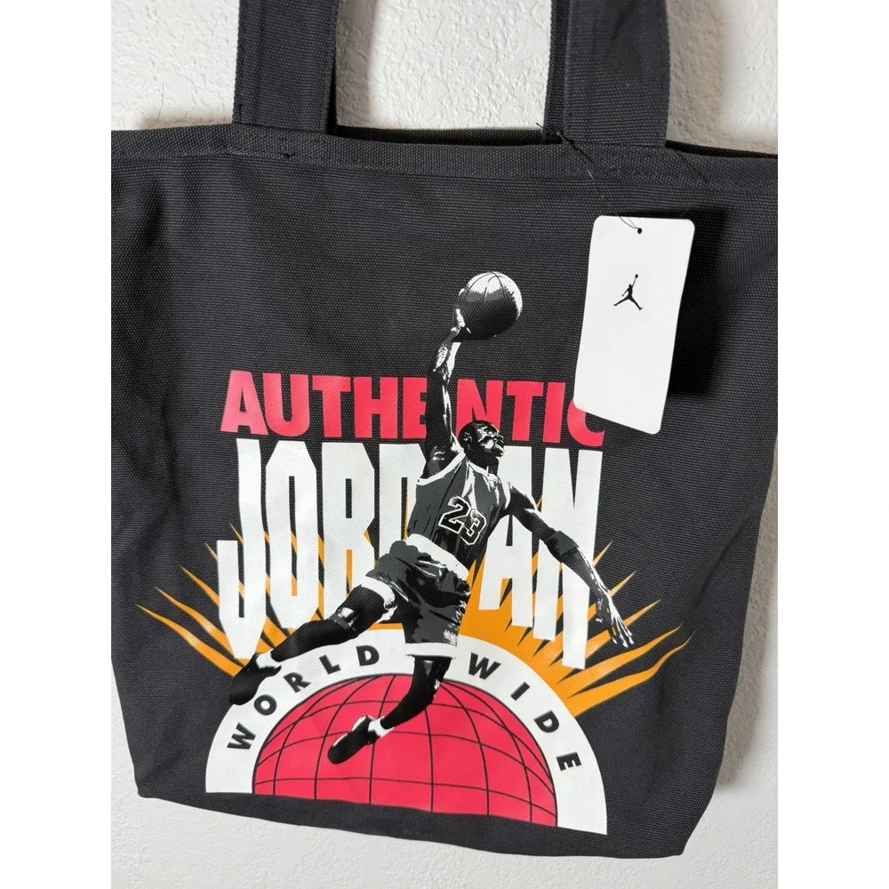 Jordan Worldwide Graphic Print Tote Bag Black Open Top Double Handles-Off Noir